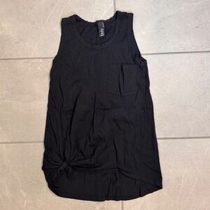 Bobi Los Angeles Black Pocket Tank Top Side Knot High Low Hem Womens Small